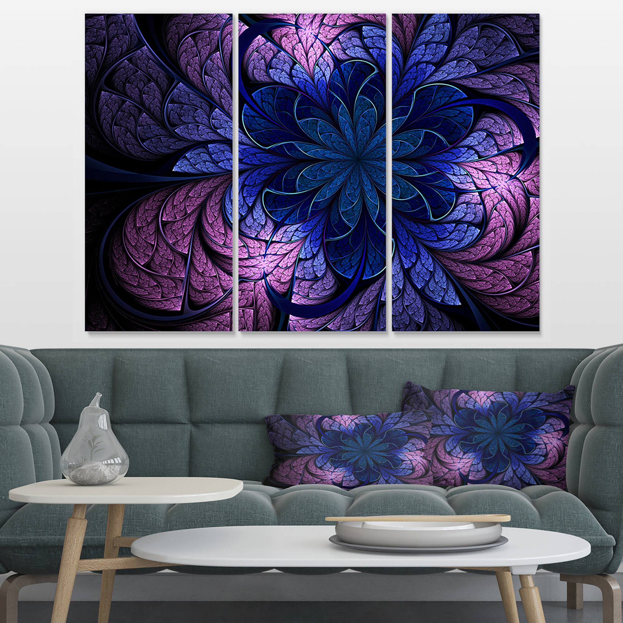 Designart - Blue Purple Digital Art Fractal Flower